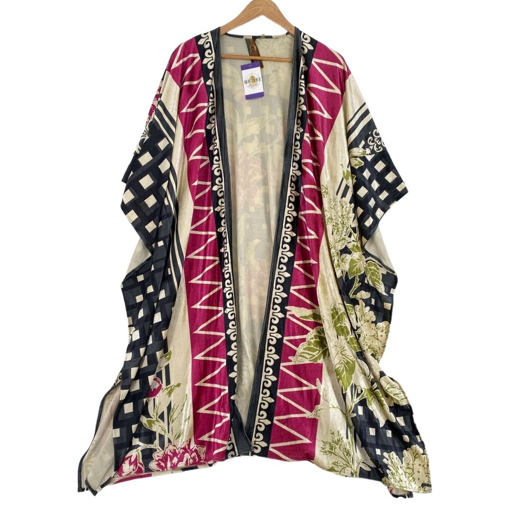 Aratta Silent Journey Anthropologie Mixed Print Velvet Kimono Duster Boho OSFM